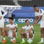 Valverde, Asensio, Lucas Vázquez y Casemiro, en un entrenamiento del Real Madrid