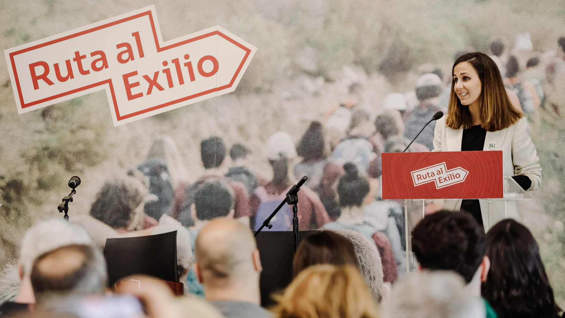 La ministra de Derechos Sociales y Agenda 2030, Ione Belarra, interviene en la presentación de la segunda edición de 'Ruta al exilio', en el Círculo de Bellas Artes