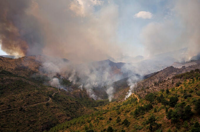 El incendio que se declaró este lunes en Bejís (Castellón) sigue activo aunque durante la noche se ha podido trabajar mejor porque las condiciones de humedad han sido más favorables