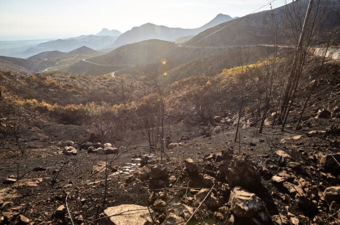 Imagen de la Vall d'Ebo, en el interior norte de la provincia de Alicante, tras el incendio