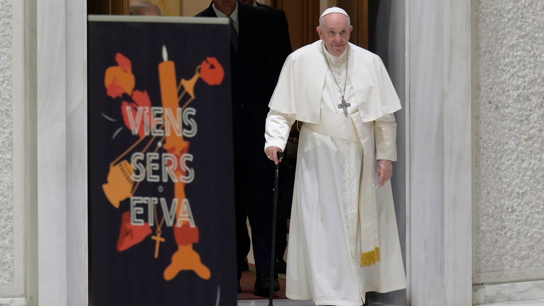 El Papa Francisco hoy en una audiencia en el Vaticano a peregrinos franceses