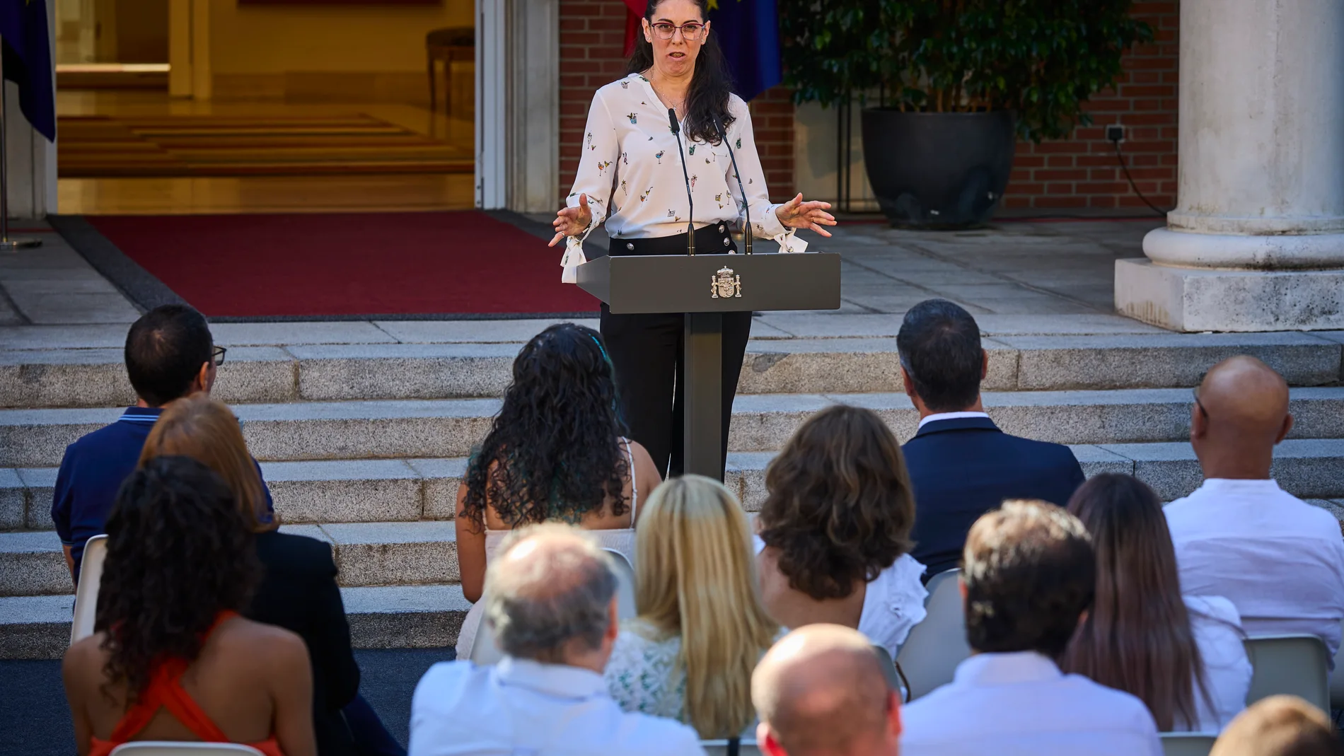 Almudena en el momento de su intervención el lunes en La Moncloa