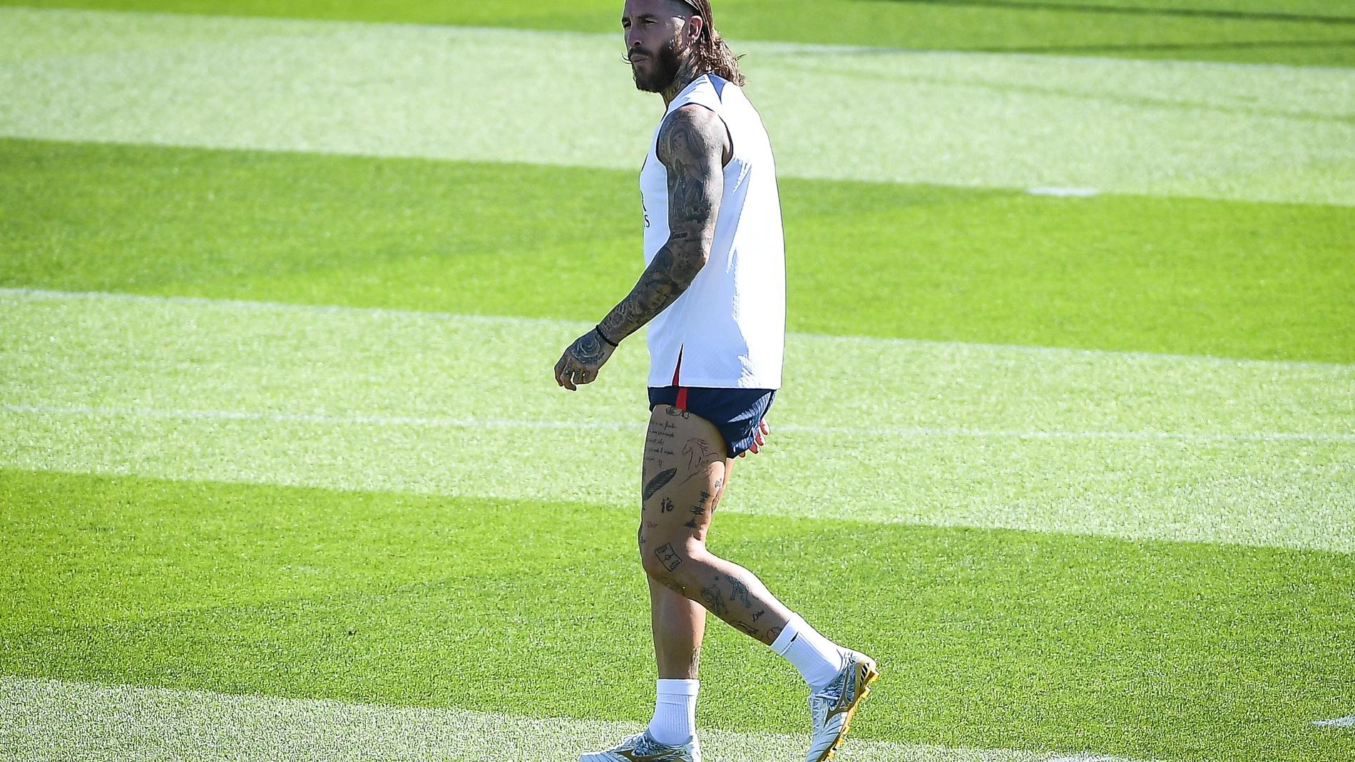 Sergio RAMOS of PSG during the training of the Paris Saint-Germain team on August 11, 2022 at Camp des Loges in Saint-Germain-en-Laye near Paris, France - Photo Matthieu Mirville / DPPI AFP7 11/08/2022 ONLY FOR USE IN SPAIN