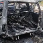Imagen del coche del jefe prorruso de Berdiansk tras la explosión