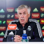 Carlo Ancelotti, entrenador del Real Madrid, en una conferencia de Prensa