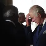 El rey Carlos III durante una recepción con los Altos Comisionados del Reino y sus cónyuges en el Bow Room del Palacio de Buckingham, Londres
