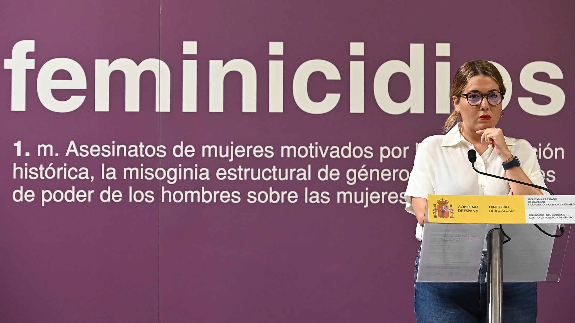 La secretaria de Estado de Igualdad y contra la Violencia de Género, Ángela Rodríguez, ayer rueda de prensa para dar a conocer los datos de feminicidios en España del primer semestre de 2022