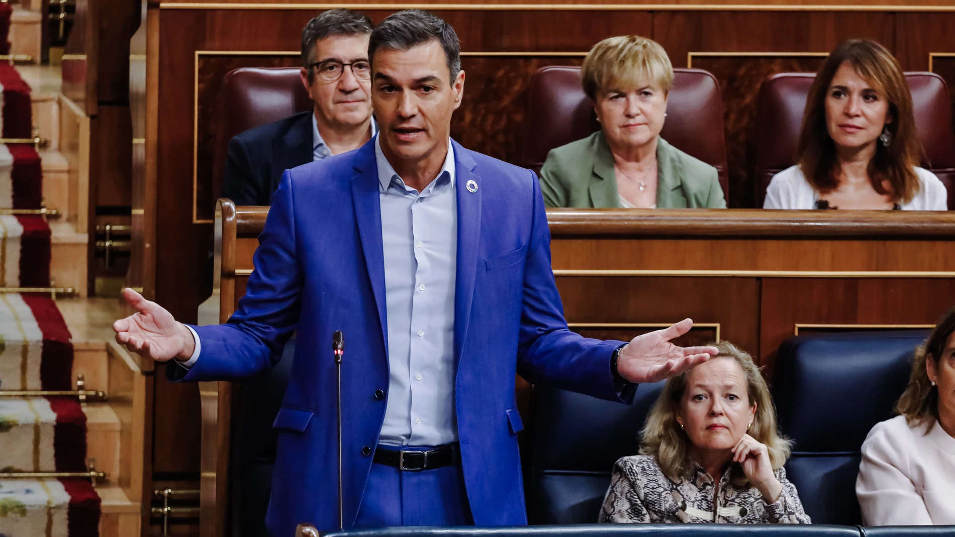 El presidente del Gobierno, Pedro Sánchez, interviene durante una sesión plenaria en el Congreso de los Diputados.