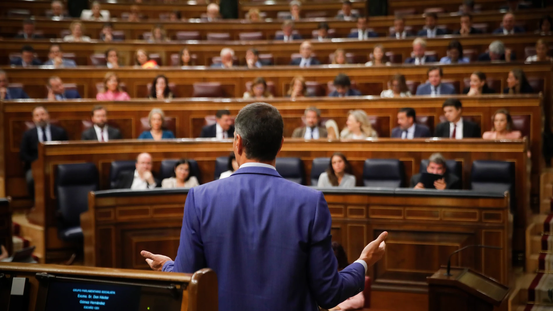 El presidente del Gobierno, Pedro Sánchez, durante su intervención en la sesión de control al gobierno celebrada este miércoles en el Congreso