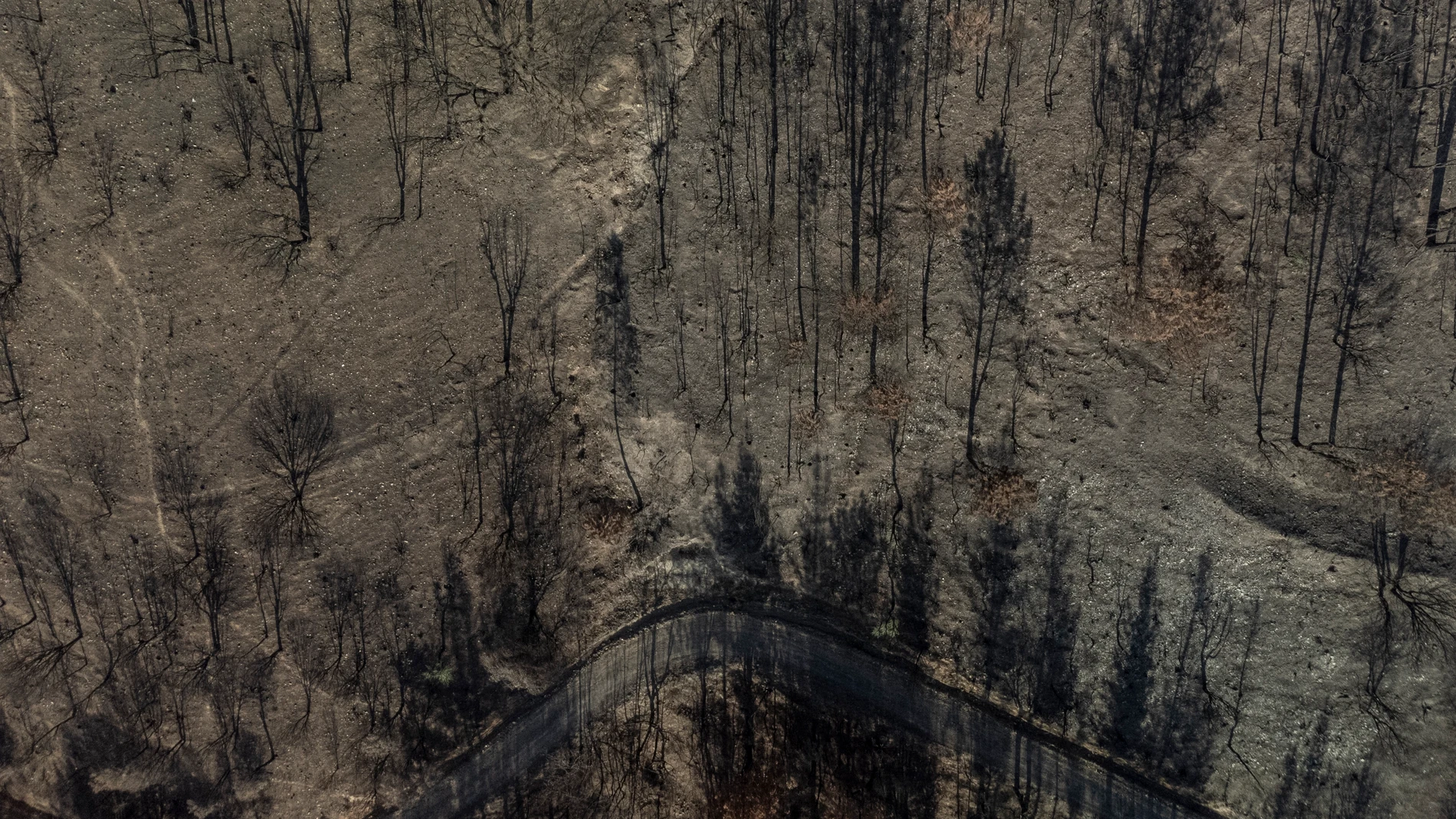 La Xunta aprueba ayudas para reparar daños por incendios forestales del pasado mes de julio. En la imagen, vista de viviendas afectadas por el fuego en el pueblo de A Veiga de Cascallá (Rubiá), en el incendio que arrasó más de 10.500 hectáreas en la comarca de Valdeorras el pasado mes de julio.