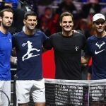 Andy Murray, Novak Djokovic, Roger Federer y Rafa Nadal compartieron entrenamiento en la Laver Cup