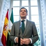 El presidente andaluz, el popular Juanma Moreno, durante su comparecencia de ayer