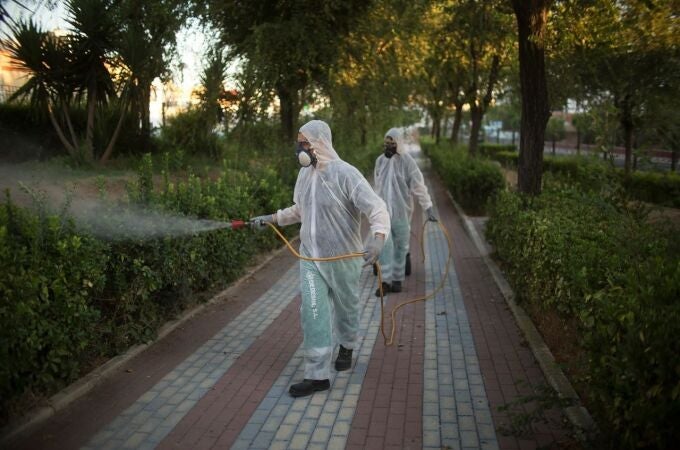 Labores de fumigación con motivo del brote del virus del Nilo