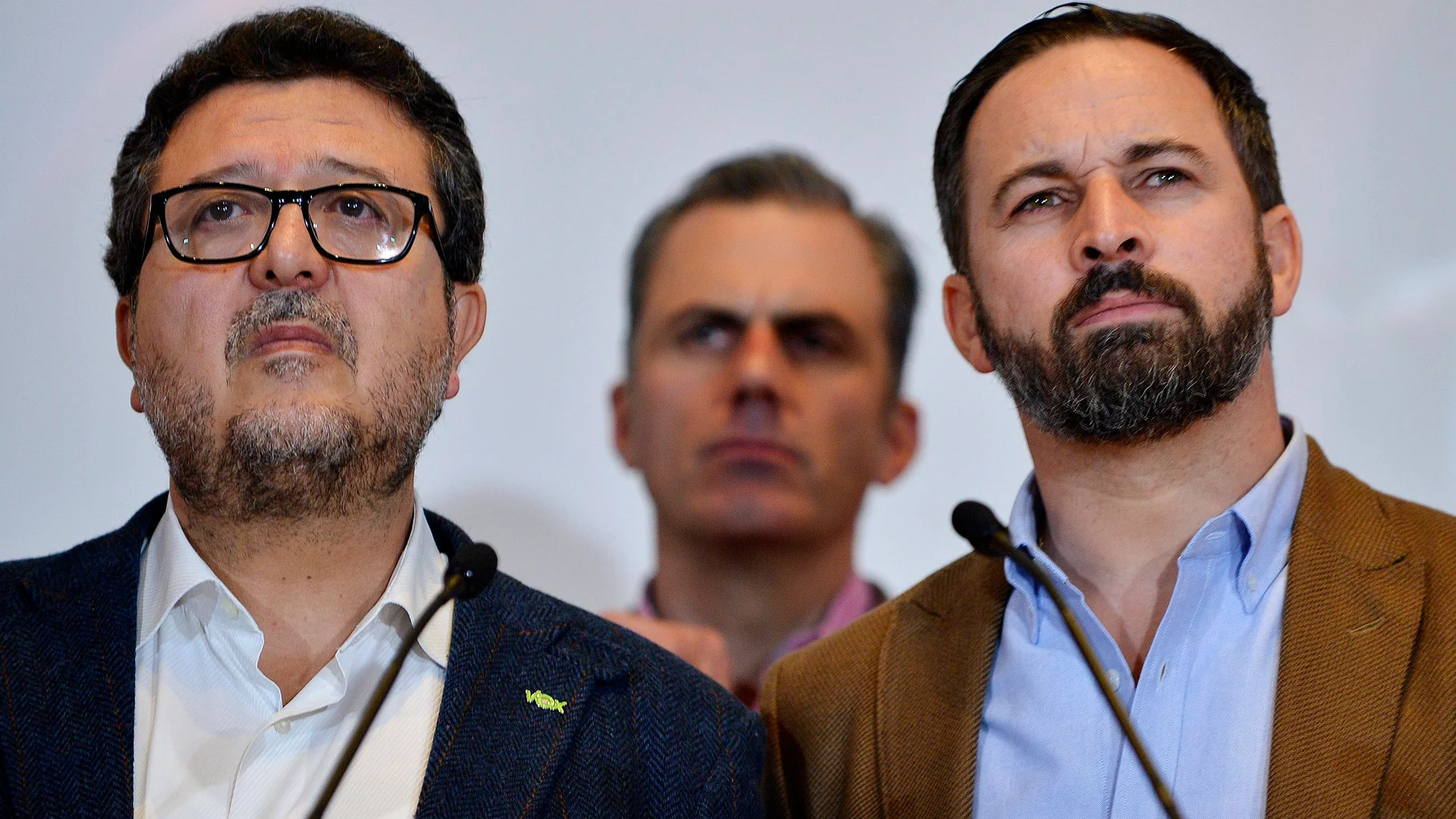 Francisco Serrano, a la izquierda, junto a Ortega Smith y Santiago Abascal Foto: Manuel Olmedo