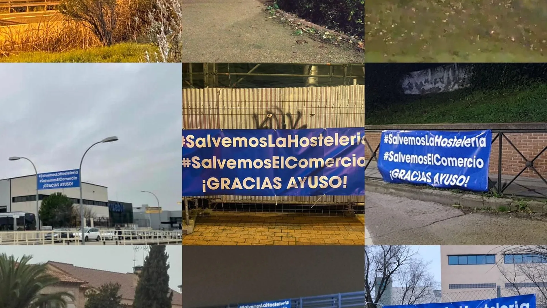 Imágenes de los carteles del sector de la hostelería en Madrid