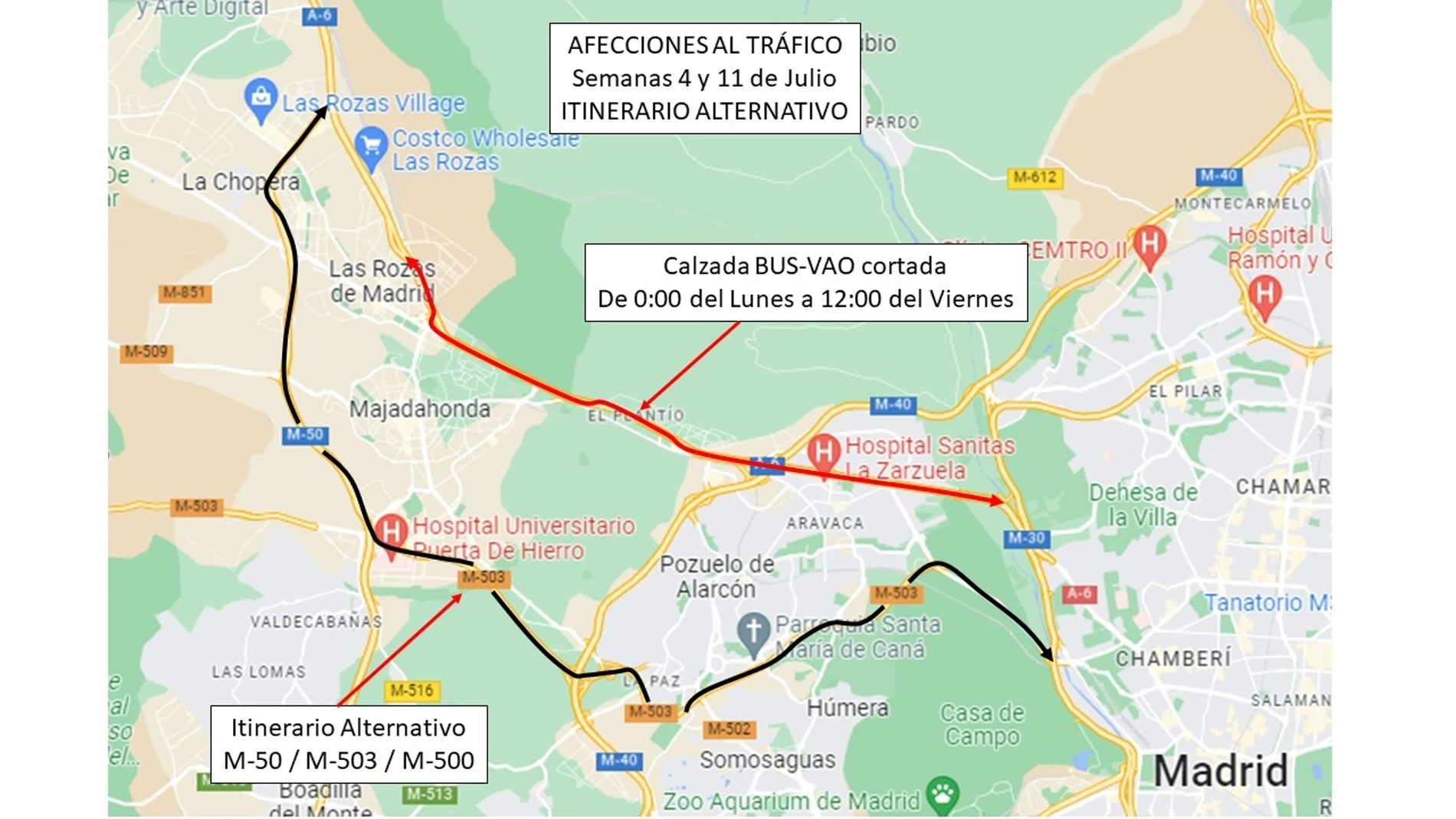 El BUS-VAO de la A-6 sufrirá cortes al tráfico por obras de rehabilitación del firme