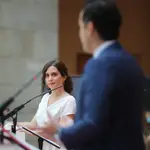 La presidenta Isabel Díaz Ayuso y el ya ex vicepresidente Ignacio Aguado durante el balance de primer año de gobierno.