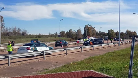 Efectivos de la de la Policía Nacional y de la Guardia Civil, en un control en la frontera con Portugal