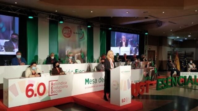 Carmen Castilla durante su relección como secretaria general de UGT-A en un congreso en Antequera, en Málaga