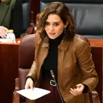 La presidenta de la Comunidad de Madrid, Isabel Díaz Ayuso, interviene en el pleno de la Asamblea de Madrid