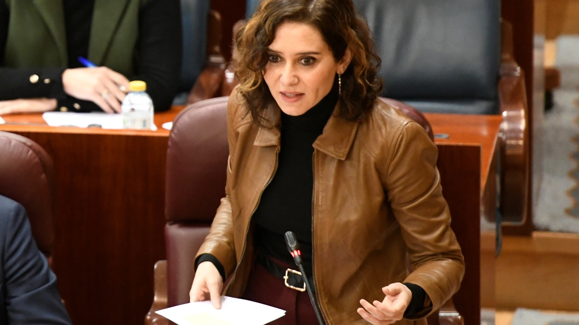 La presidenta de la Comunidad de Madrid, Isabel Díaz Ayuso, interviene en el pleno de la Asamblea de Madrid
