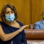 La secretaria general del PSOE andaluz, Susana Díaz, hoy en el Parlamento regional