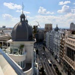 Vistas desde la terraza del hotel Pestana CR7, en el día de su apertura, en Gran Vía, 29, en Madrid