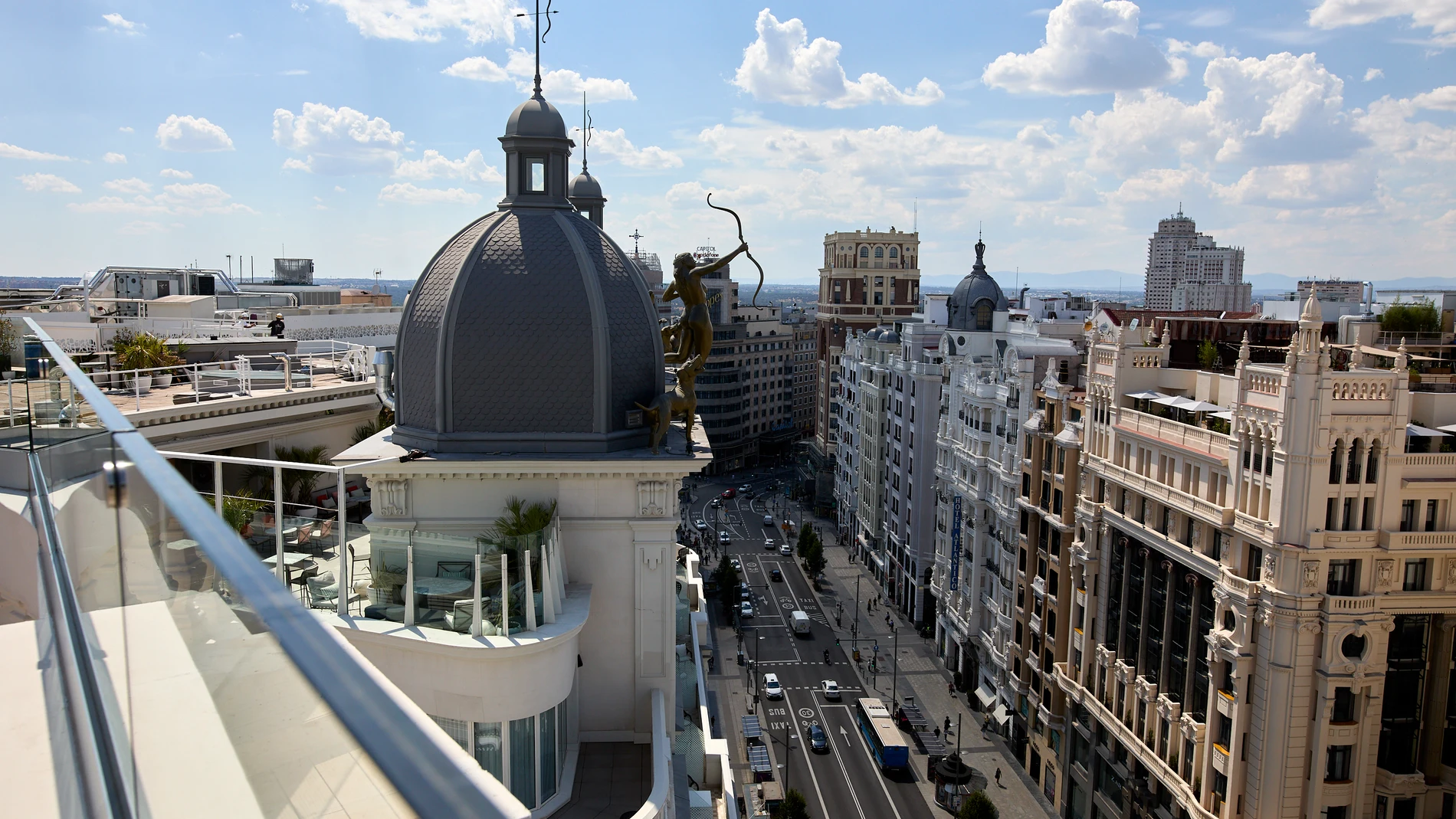 Vistas desde la terraza del hotel Pestana CR7, en el día de su apertura, en Gran Vía, 29, en Madrid