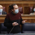 El vicepresidente segundo del Gobierno, Pablo Iglesias, interviene en una sesión de control al Gobierno en el Congreso de los Diputados, en Madrid (España), a 23 de septiembre de 2020.
