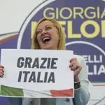 Giorgia Meloni tras ganar las elecciones legislativas de este domingo en Italia