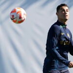 Cristiano Ronaldo, en el entrenamiento de Portugal en Braga antes del partido contra España