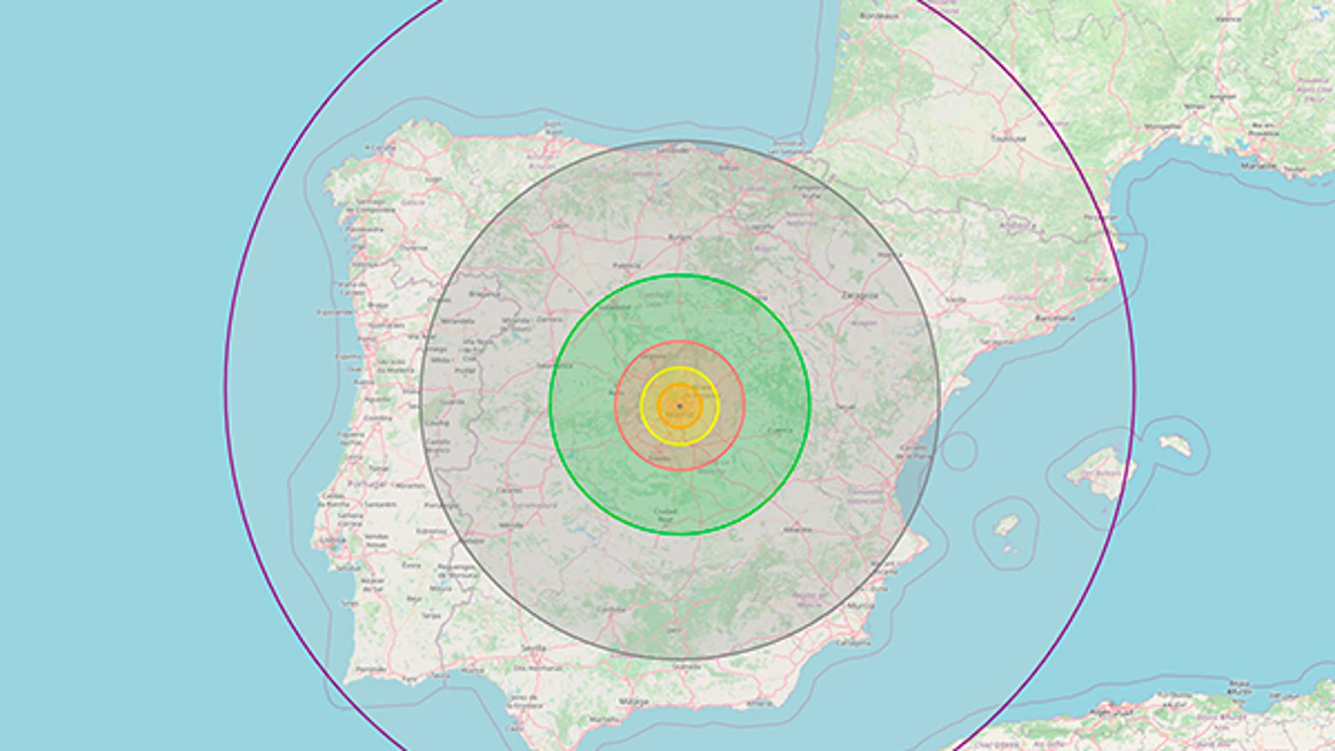 Simulación del efecto del impacto de una asteroide de 2.000 metros de diámetro en el centro de la península.