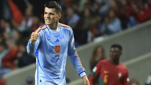 Morata celebra el gol contra Portugal