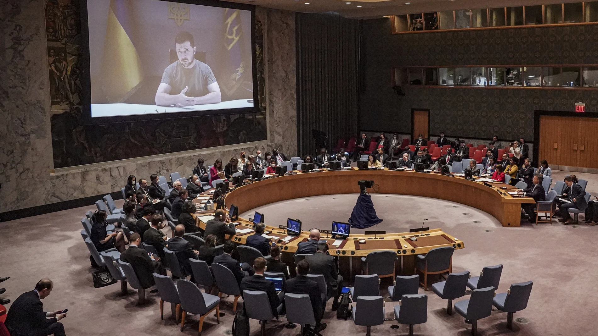 Volodimir Zelenski se dirige al Consejo de Seguridad de la ONU este martes
