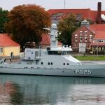 Una embarcación militar danesa en la isla de Bornholm, cerca de la fuga en aguas danesas