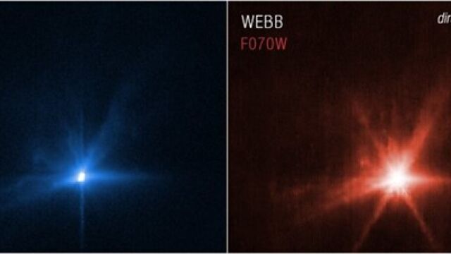 Imágenes de Hubble y Webb, respectivamente