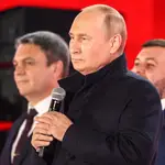 El presidente Vladimir Putin durante la celebración en la plaza Roja de Moscú de la anexión de los cuatros territorios ocupados en Ucrania