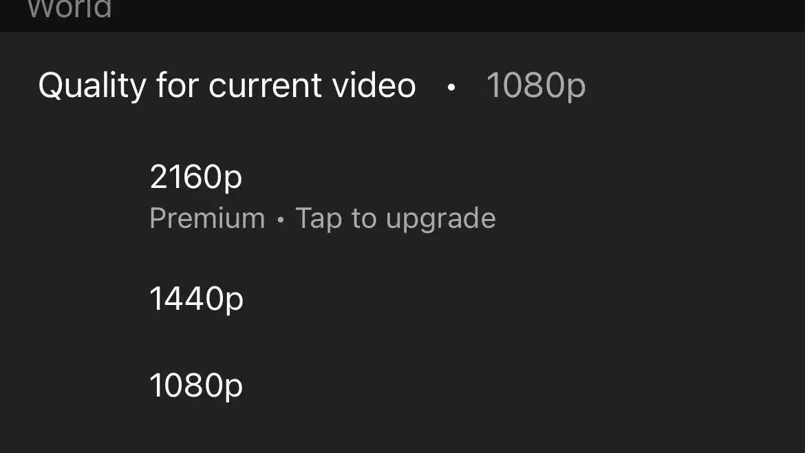 Una de las capturas publicadas en Reddit con la opción de 4K solo disponible para usuarios de YouTube Premium.