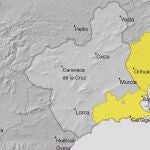 Aviso de nivel amarillo por lluvias y tormentas para este miércoles en Campo de Cartagena y Mazarrón