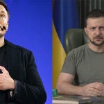 Elon Musk (izq.) y Volodímir Zelenski (der.)
