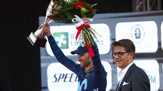 Alejandro Valverde (Movistar Team), tercer clasificado en el Tre Valli Varesine 2022, su penúltima carrera como profesional