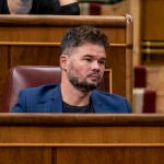 El portavoz de ERC en el Congreso, Gabriel Rufián, durante una sesión plenaria