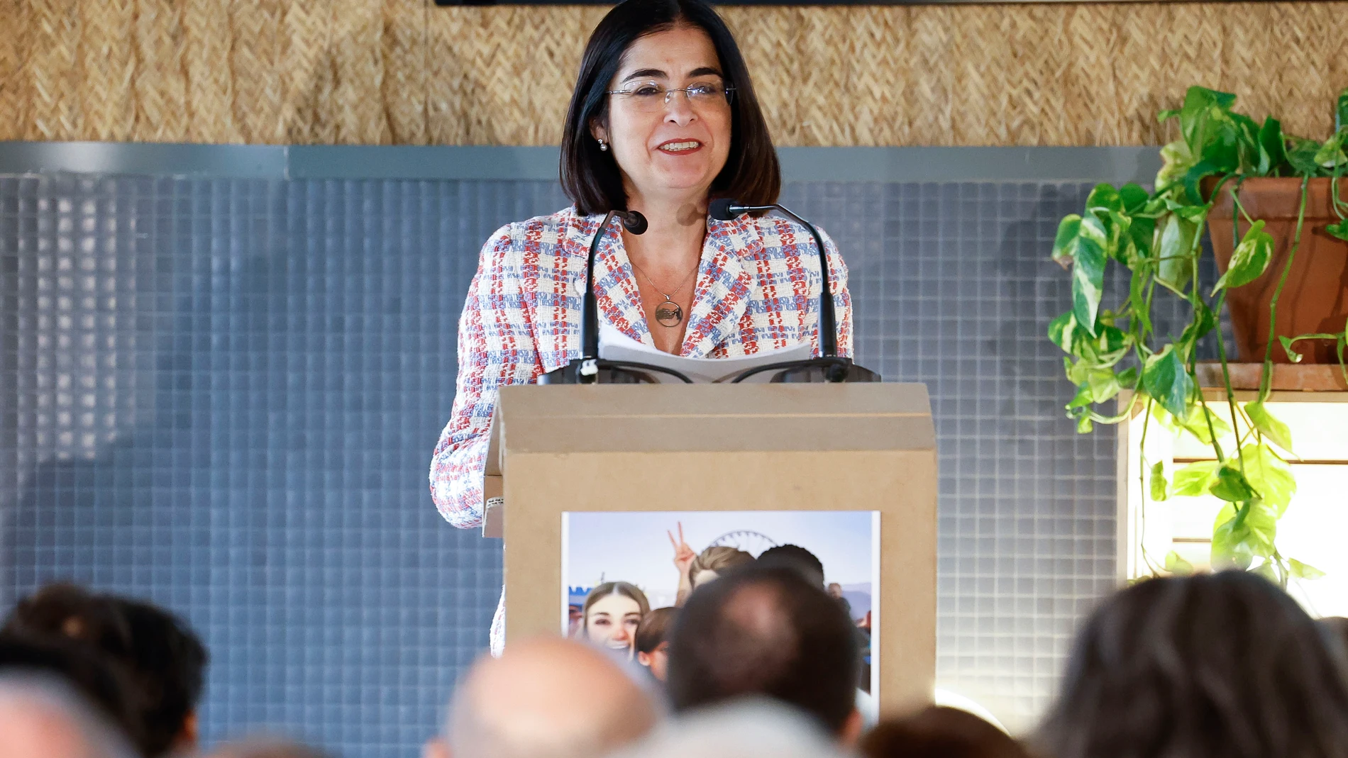 La ministra de Sanidad, Carolina Darias, en el acto institucional del "Día Mundial de la Salud Mental 2022", hoy miércoles en Madrid.
