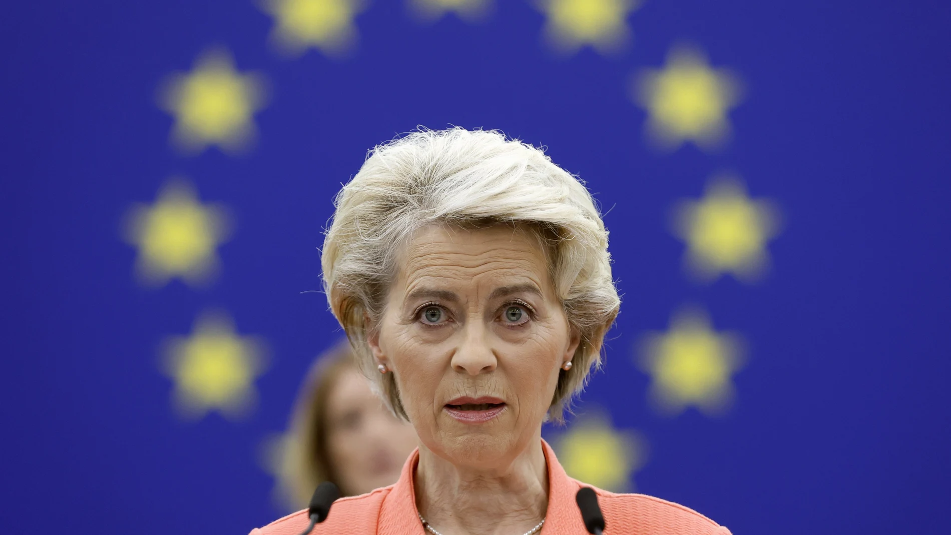 La presidenta de la Comisión Europea, Ursula von der Leyen, hoy, en Estrasburgo