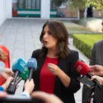 La portavoz del Grupo Parlamentario Socialista, Ángeles Férriz, atiende a los medios de comunicación tras la reunión con Antonio Sanz