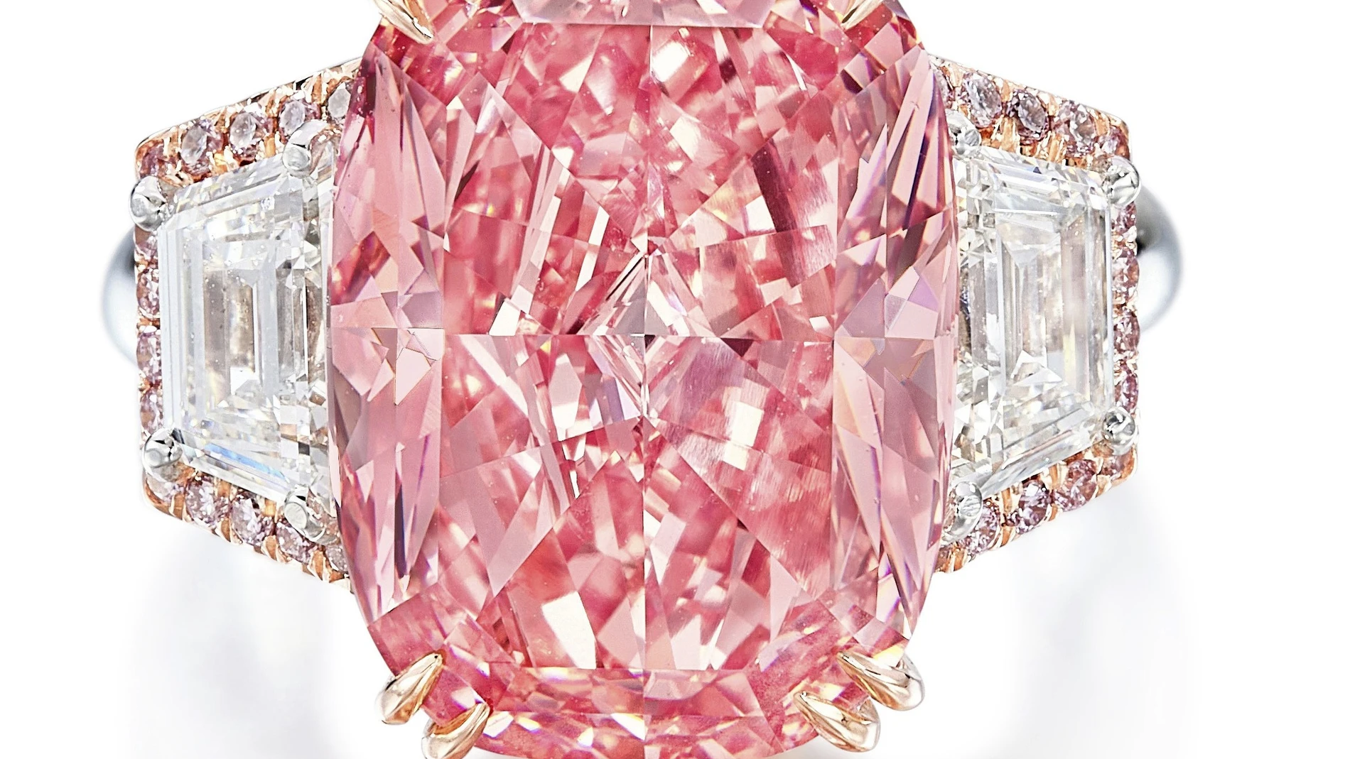 In this undated photo released by Sotheby's, The Williamson Pink Star is seen. The pink diamond was auctioned off at $49.9 million in Hong Kong on Friday, Oct. 7, 2022, setting a world record for the highest price per carat for a diamond sold at auction. (Sotheby's via AP)