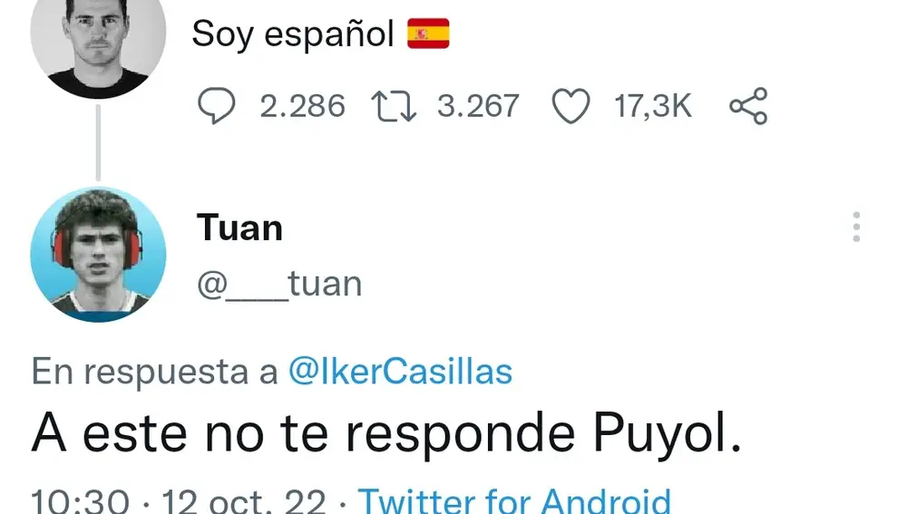 Respuesta a un tuit de Iker Casillas, tras su última polémica