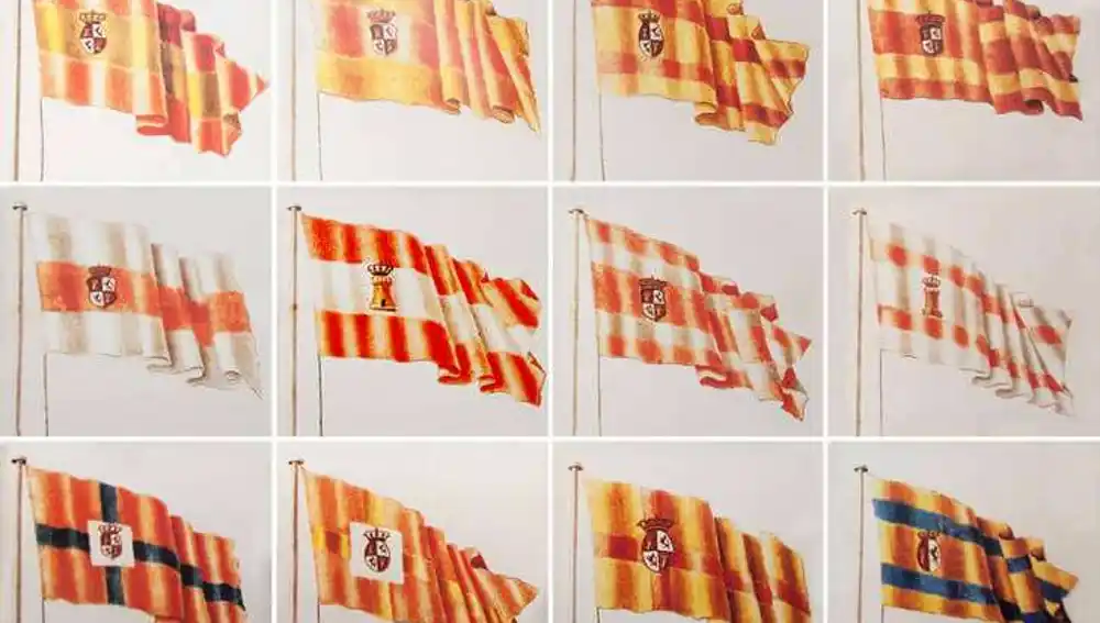 Los 12 bocetos para bandera de España de Antonio Valdés