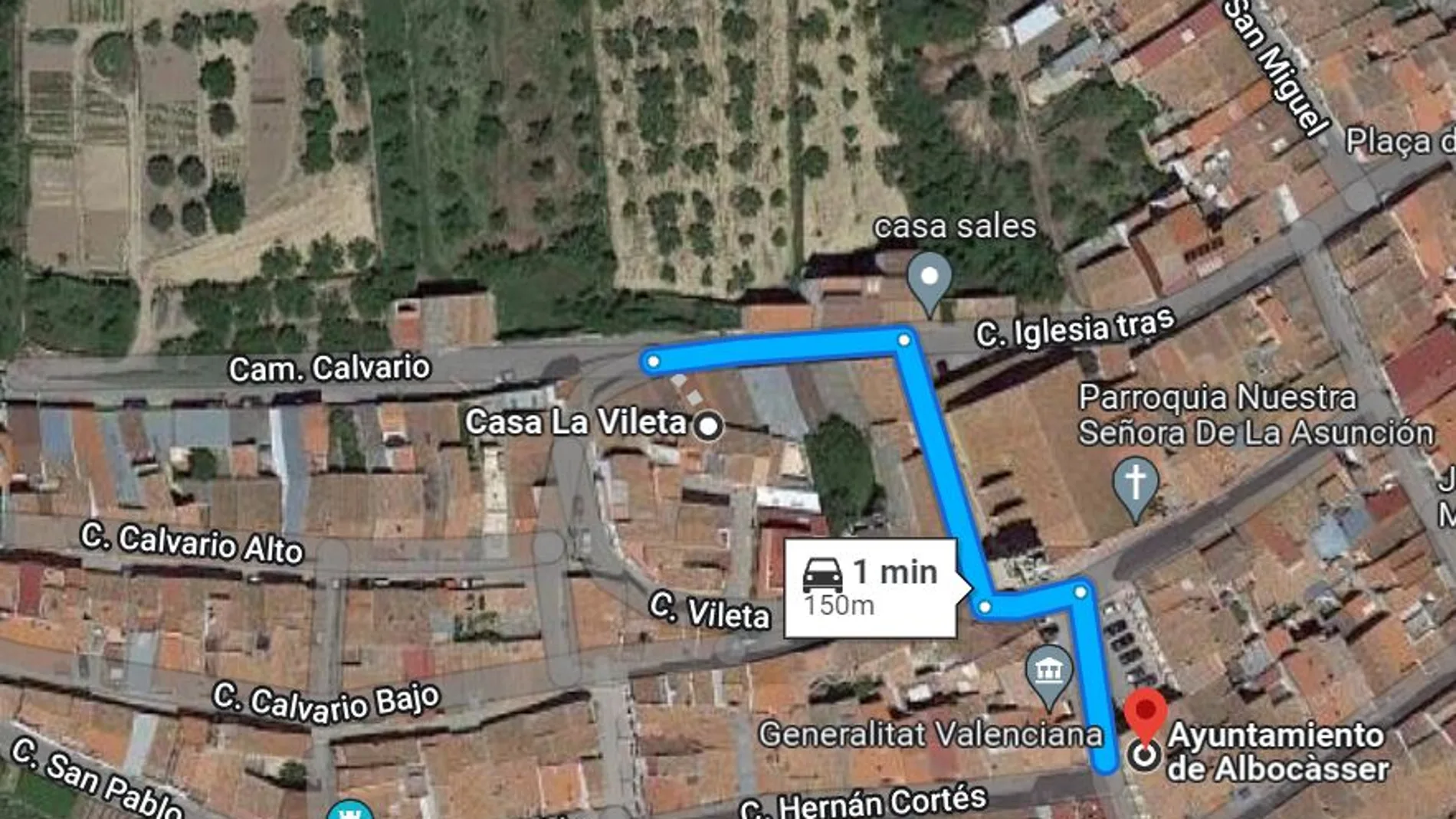 Imagen de la ruta marcada por Google Maps