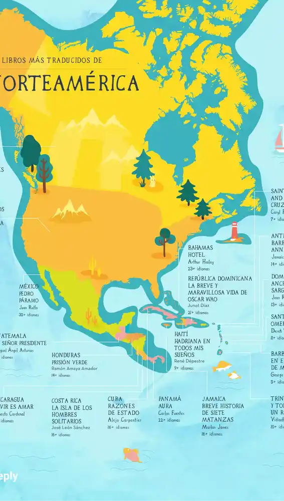 Mapa de Norteamérica y sus obras más traducidas